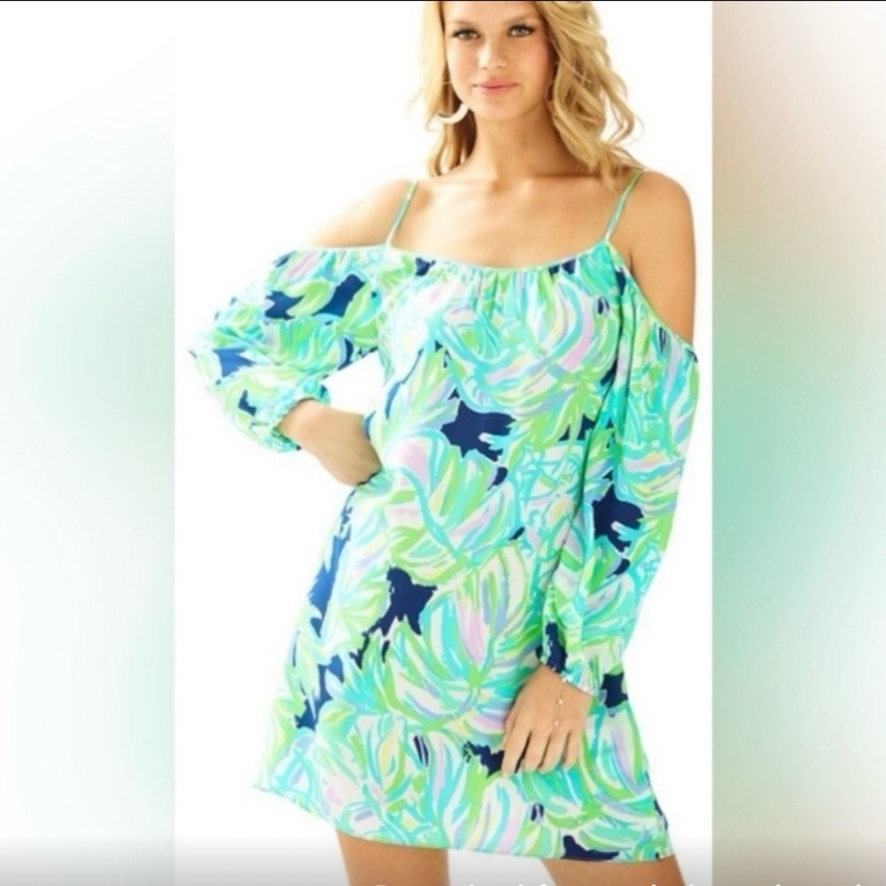 Lilly Pulitzer Alessa Off‑The‑Shoulder Dress • Tropical Multi Print • Size M - Picture 2 of 8